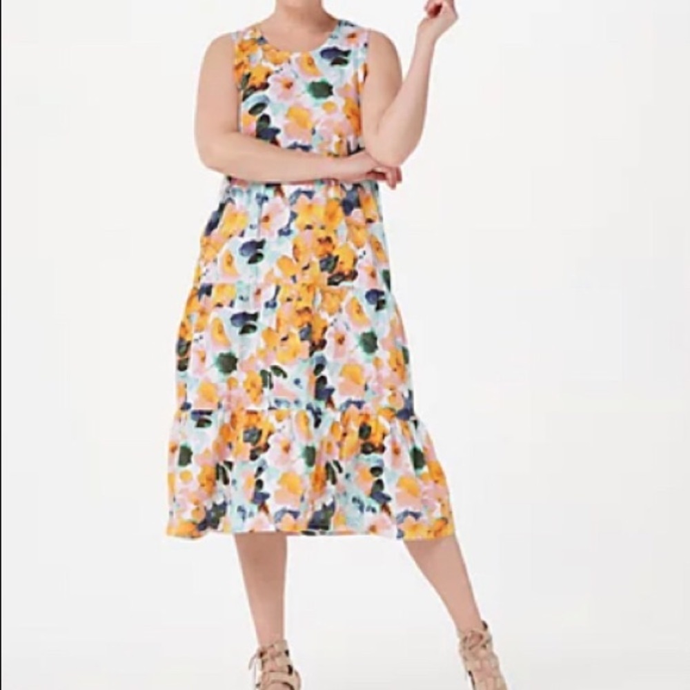 Sleeveless midi linen blend dress